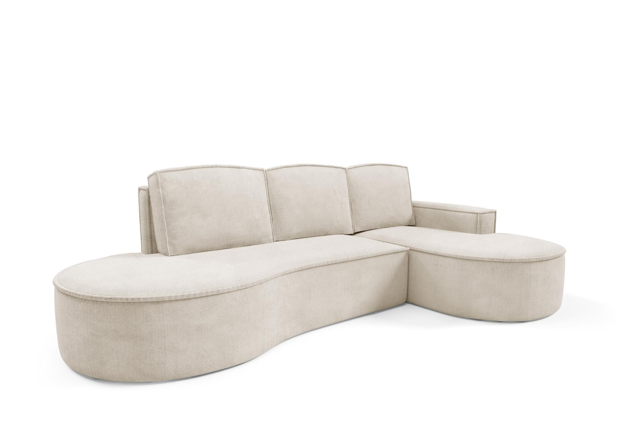 ECKSOFA Flow Hellbeige, mit Schlaffunktion und Kissen in Curio Stoff, rechte seite - Creme, Holzwerkstoff/Textil (277/157cm) - Bettso