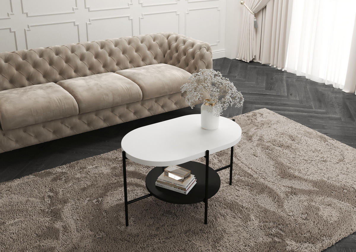 COUCHTISCH Arena Weiß, Schwarz, Oval - Schwarz/Weiß, Holzwerkstoff/Metall (50/80/50cm) - Dancan