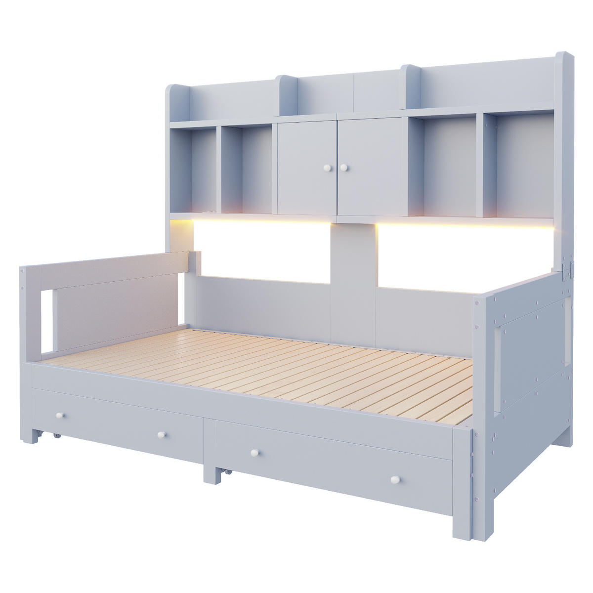 SCHLAFSOFA Holz Ausziehbett LED Stauraum Steckdose Grau - Grau, Holz (90/190cm) - FLIEKS