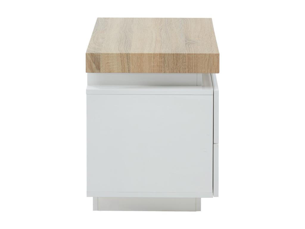 NACHTTISCH mit 2 Schubladen & LEDs - MDF lackiert - Weiß & Eichefarben - HALO II - Naturfarben, Holz (40/50/55cm) - Vente-Unique