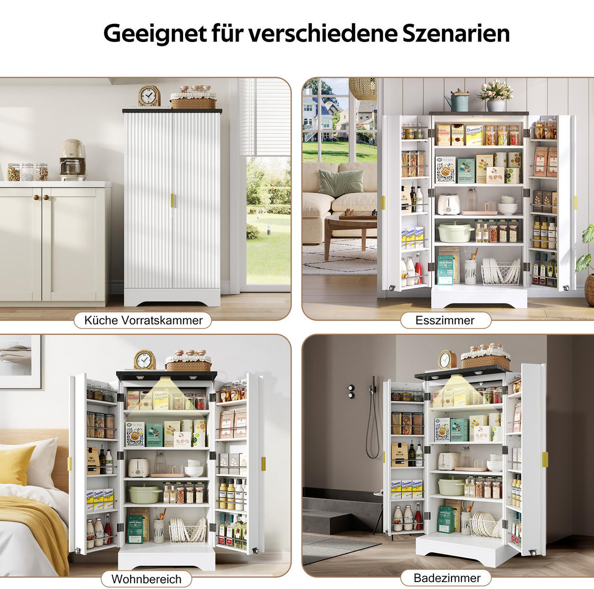 HOCHSCHRANK mit LED-Sensorlicht 120 x 60,5 x 40 cm MDF Weiß - Weiß, Holzwerkstoff (40/120/60.5cm) - Meubliv