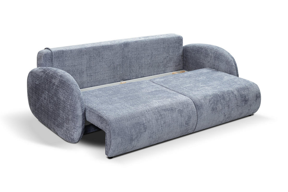 BETTSOFA CIMA Blau Chenille-Stoff mit Schlaffunktion - Blau, Holz (234/86/111cm) - MASSENO