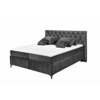 BOXSPRINGBETT 180 x 200 cm – 7‑Zonen-Tonnentaschen-Federkernmatratze, HR‑30 Topper, Samtoptik - Blau/Anthrazit, Kunststoff/Textil (180/200cm) - ed exciting design