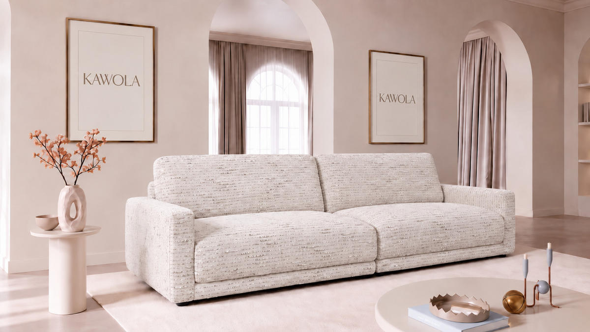 SOFA MARLIN Beige Bouclé - Beige/Schwarz, Kunststoff/Textil (262/80/100cm) - KAWOLA