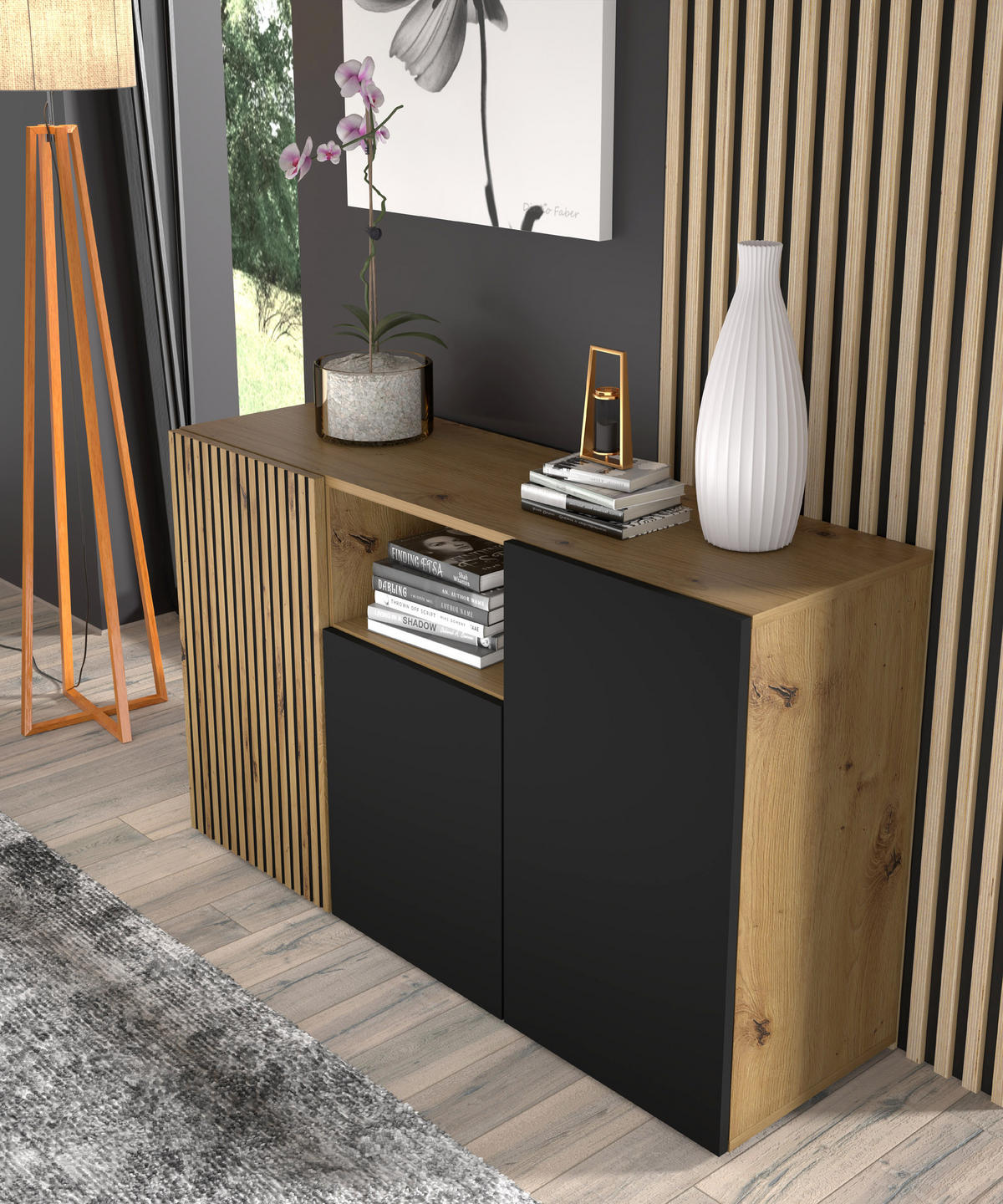 KOMMODE Artisan Eiche, Schwarz 135/82/42 - Schwarz, Holzwerkstoff (135/82/42cm) - RAUMHIRSCH FURNITURE