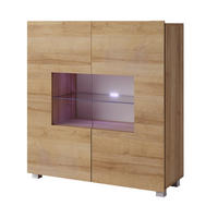 KOMMODE Bird Goldene Eiche, zweitürige Kommode, mit LED und Silber Beine - Eichefarben/Silberfarben, Glas/Holzwerkstoff (100/107/35cm) - Bettso