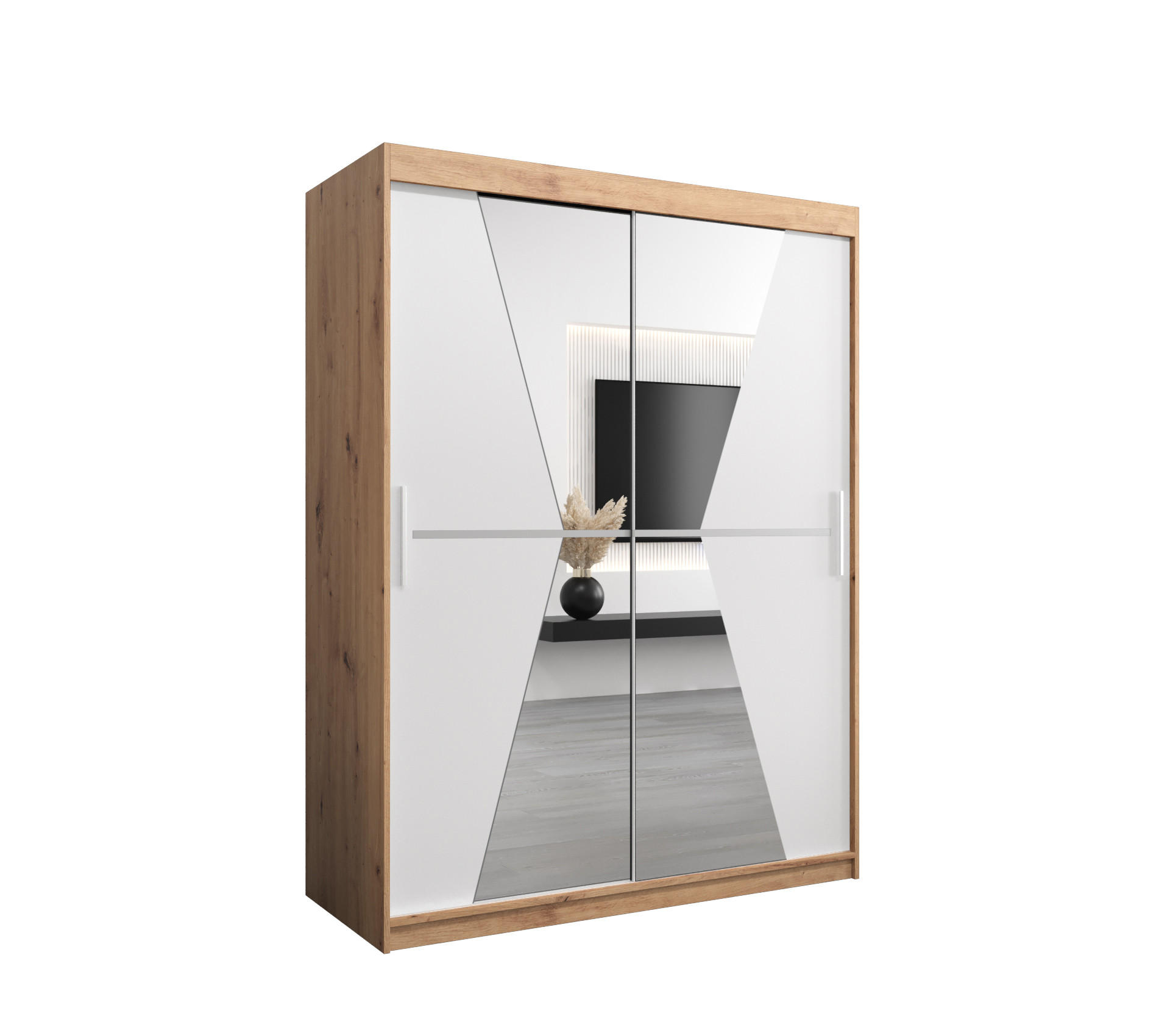 SCHWEBETÜRENSCHRANK 200/150/62 2-türig - Silberfarben/Eiche Artisan, Holz/Kunststoff (150/200/62cm) - Abiks Möbel