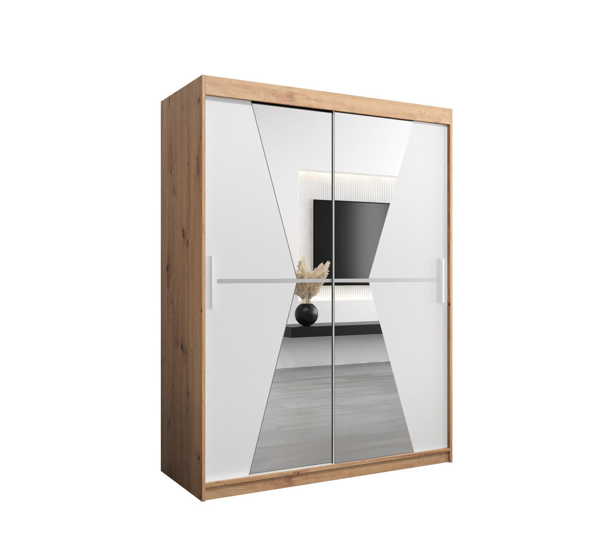 SCHWEBETÜRENSCHRANK 200/150/62 2-türig - Silberfarben/Eiche Artisan, Holz/Kunststoff (150/200/62cm) - Abiks Möbel