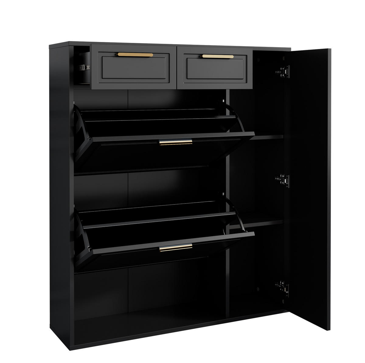 SCHUHSCHRANK mit Schubladen und verstellbaren Regalen 95 x 24 x 107 cm Schwarz - Schwarz, Holzwerkstoff (24/107/95cm) - Beauniv