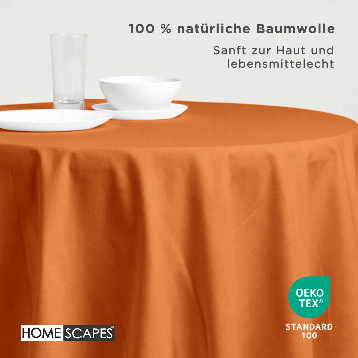 TISCHDECKE terrakotta rund 178 cm, 100% Baumwolle - Terracotta, Textil (178/178cm) - Homescapes