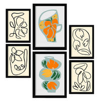 POSTER Set Mit 6 Demodierte Vase In Blume Zusammenfassung Ästhetische Dekorative Gemälde Für Ihr Wohnzimmer Zuhause A3 & A4 Schwarzer Rahmen - Schwarz, Papier (29/3cm) - Nacnic