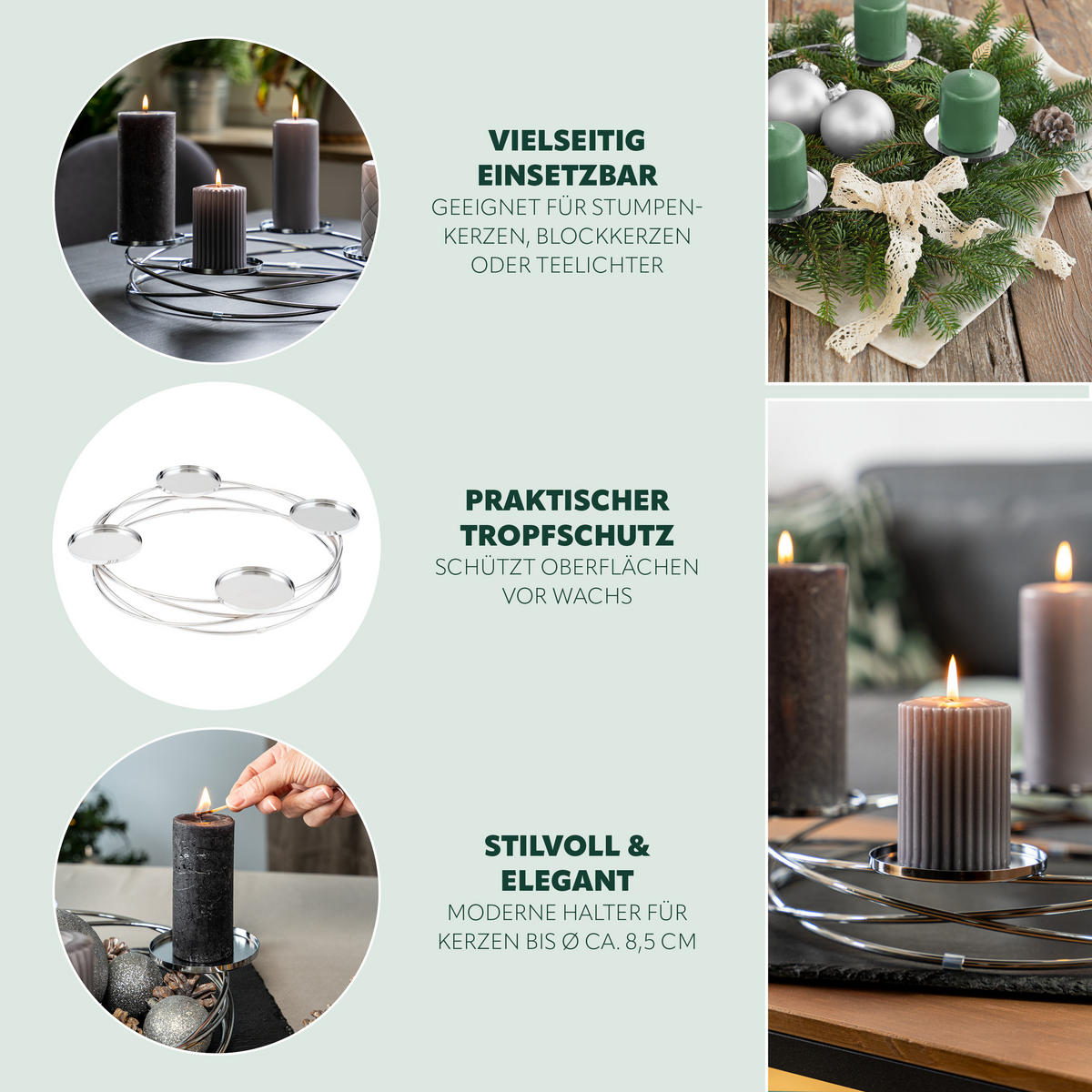 KERZENSTÄNDER, silber - Chromfarben, Metall (38/5.5/38cm) - bremermann