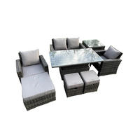 GARTENMÖBEL SET mit höhenverstellbarer Tisch Polyrattan Dunkelgrau 7-Sitzer - Dunkelgrau, Metall - Fimous