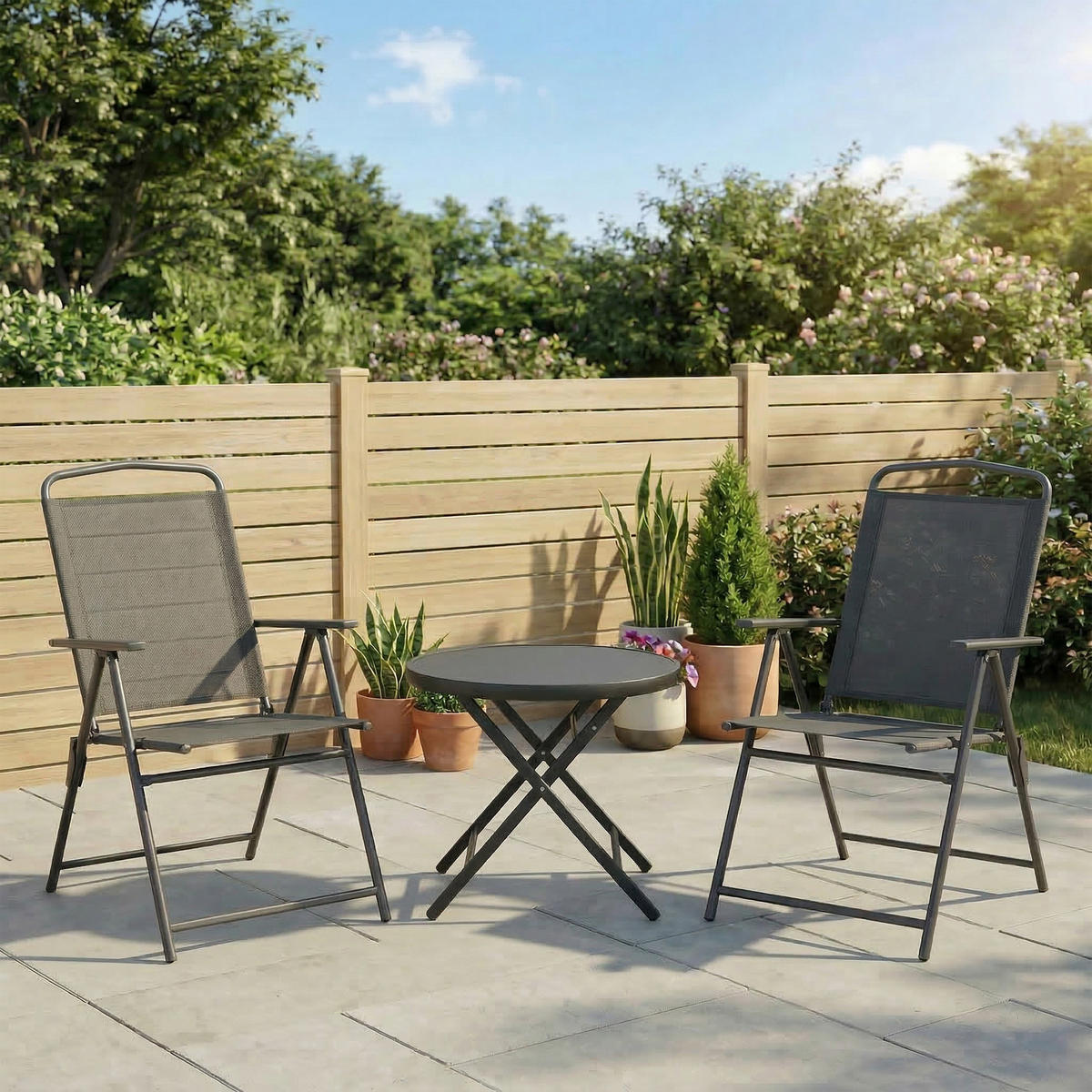 BISTRO-SET DE-07313 3-teilig, klappbar mit Glastisch Dunkelgrau - Dunkelgrau, Metall - ComfortXL