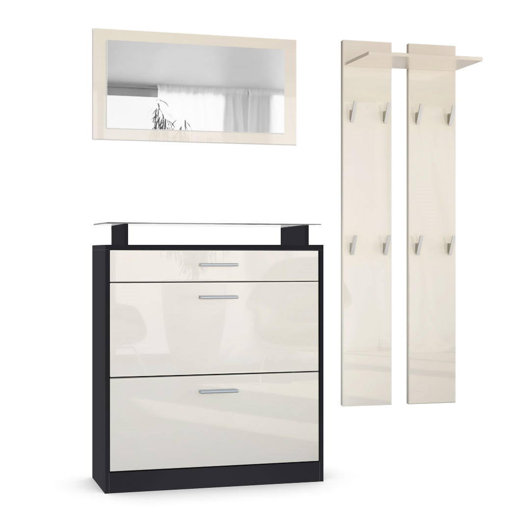GARDEROBE Loret Front in Creme Hochglanz - Creme, Holzwerkstoff (180/200/23cm) - Vladon