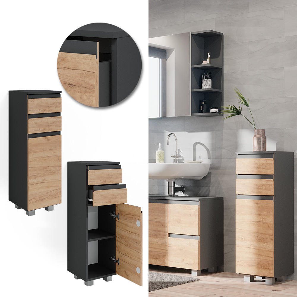 MIDISCHRANK J-Shape Grau 30 x 95 cm - Honigeiche/Eichefarben, Holzwerkstoff (30/95/30cm) - Vicco