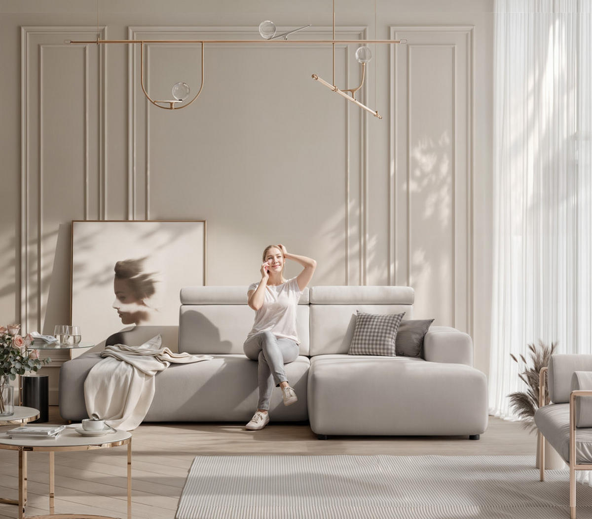 ECKSOFA RICO Rechts, Stoff Hellgrau - Hellgrau, Textil (260/186cm) - Idohome