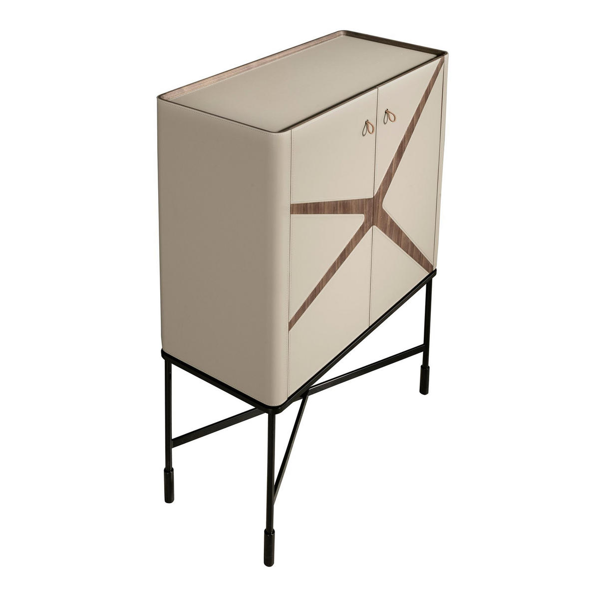 HIGHBOARD Leder, Nussbaum und schwarzer Stahl 90/40/150 cm - Beige/Multicolor, Leder/Holz (90/150/40cm) - ANGEL CERDA