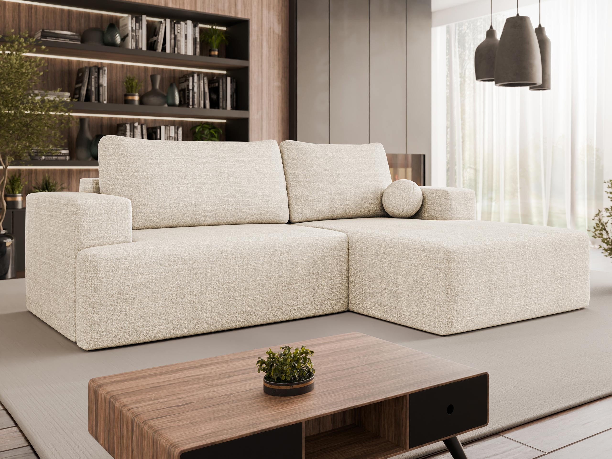 ECKSOFA Mivo, Seite: Rechts - Sandfarben/Schwarz, Holz/Kunststoff (266/163cm) - MIRJAN24