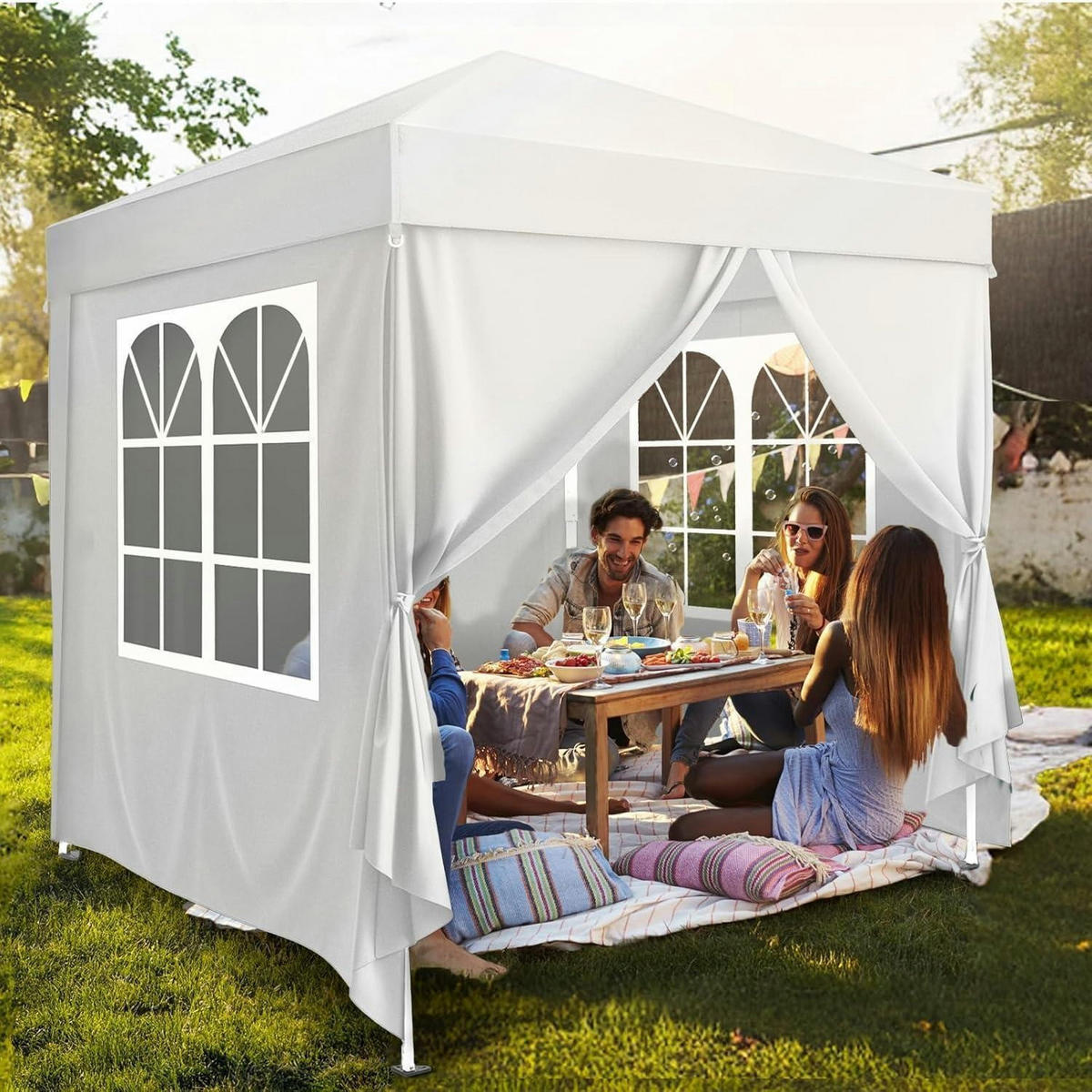 FALTPAVILLON 2 x 2 m Grau mit 4 Seitenteilen - Weiß, Metall (200/245/200cm)