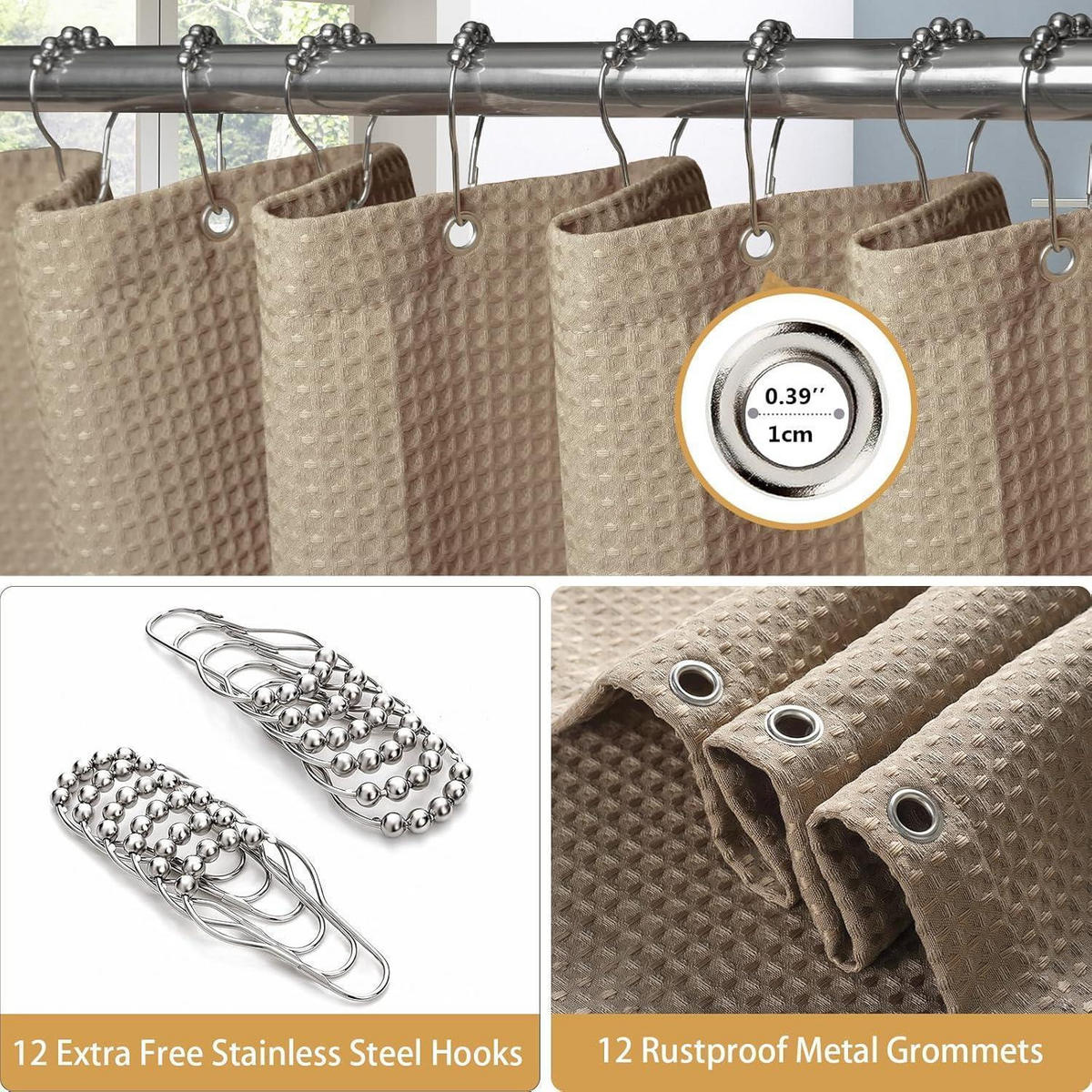 DUSCHVORHANG Waffelstoff Khaki 182 x 214 cm - Olivgrün, Textil (182/214cm)