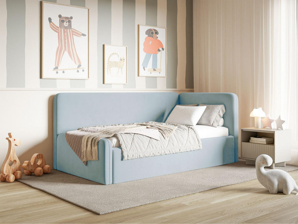 JUGENDBETT Fanko Samt Hellblau 90x200 cm - Schwarz/Hellblau, Kunststoff/Textil (90/200cm) - Selsey