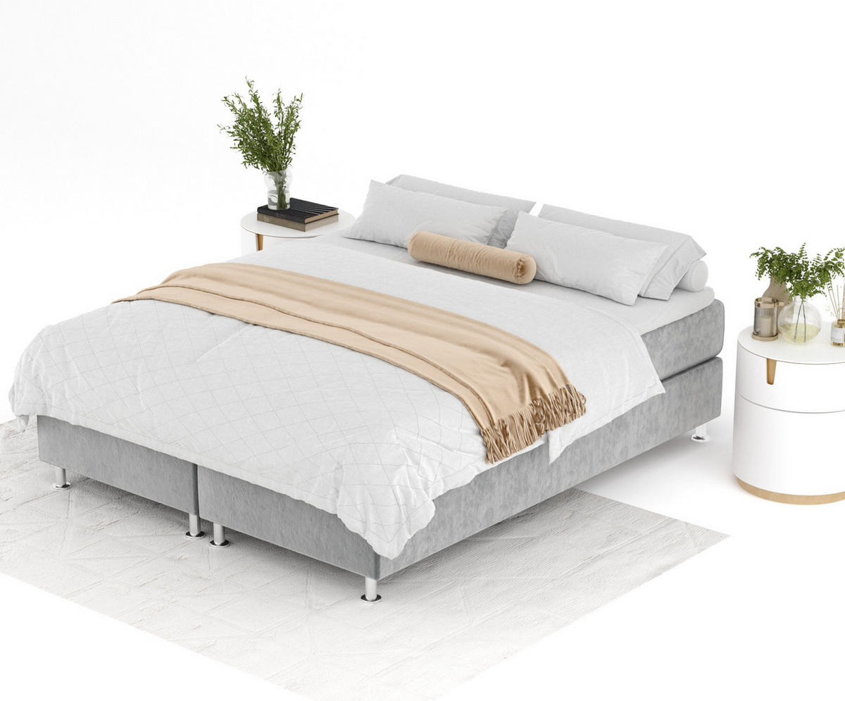 BOXSPRINGBETT Sub Grau 200/200 cm mit Latex-Topper - Silberfarben/Grau, Holz/Holzwerkstoff (200/200cm) - Maison de Reve