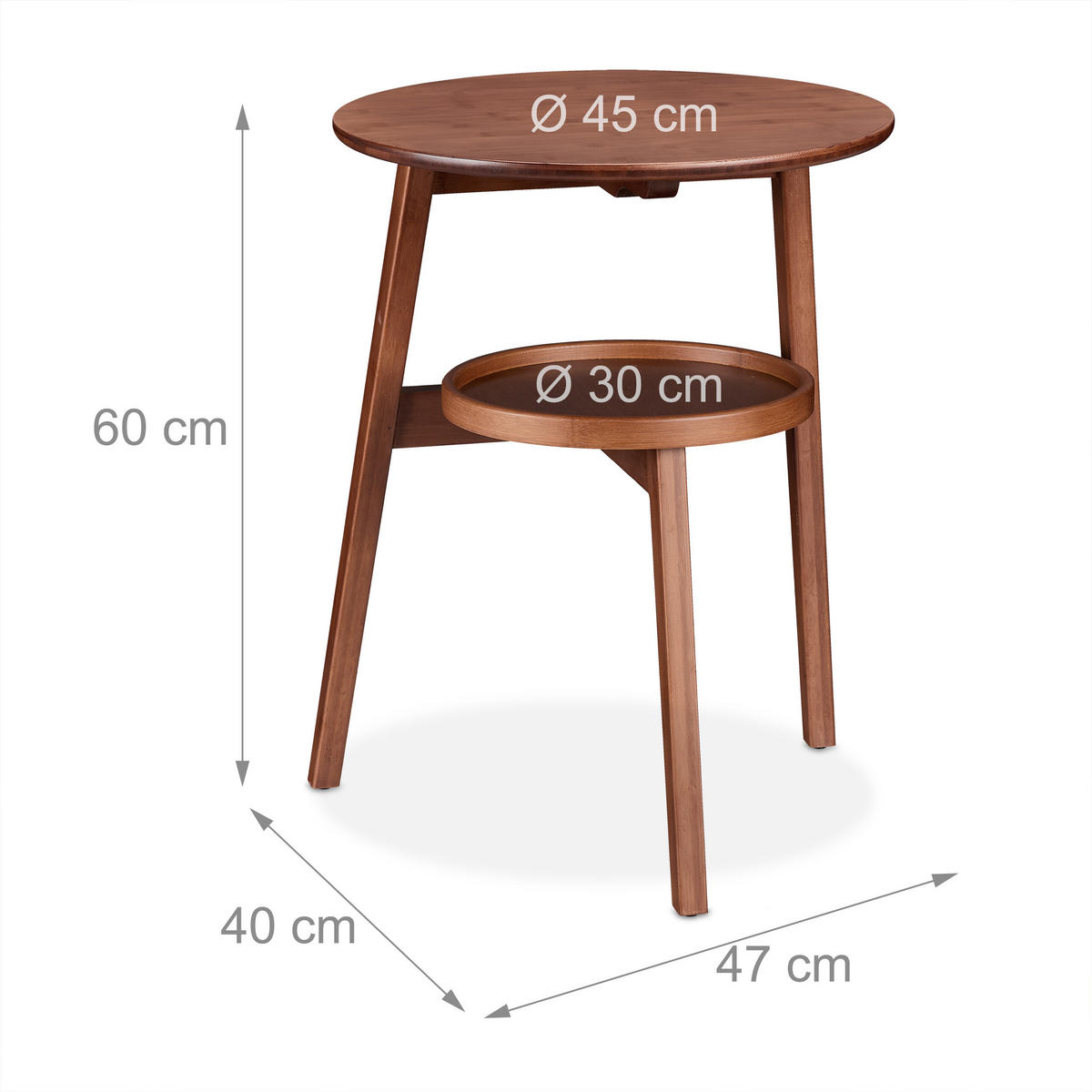 BEISTELLTISCH - Braun, Holz (40/47/60cm) - Relaxdays