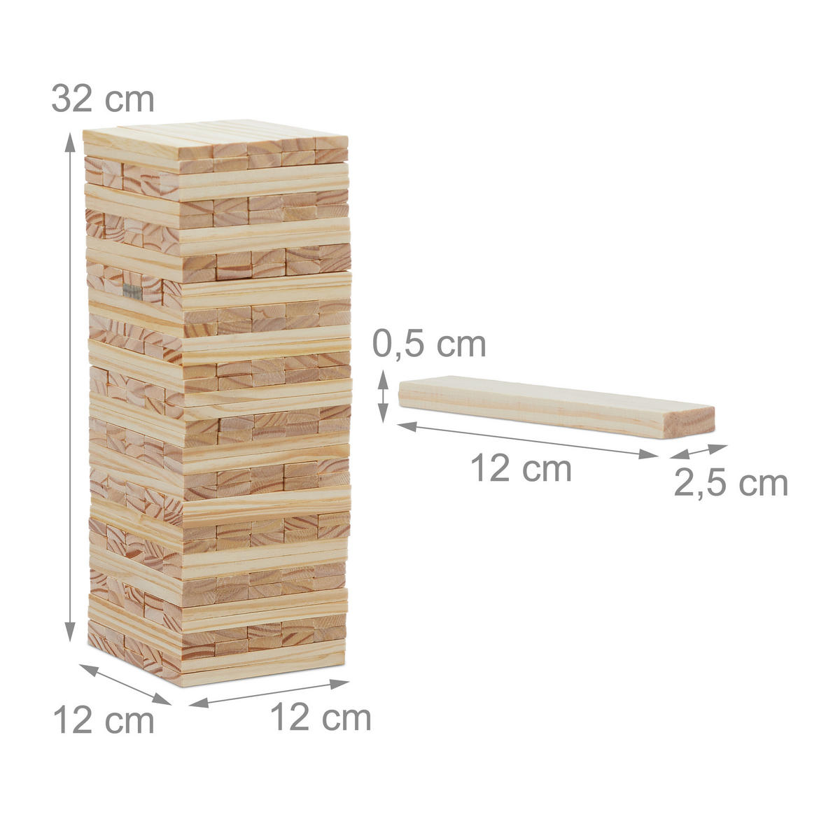 WACKELTURM - Hellbraun, Holz (12/12cm) - Relaxdays