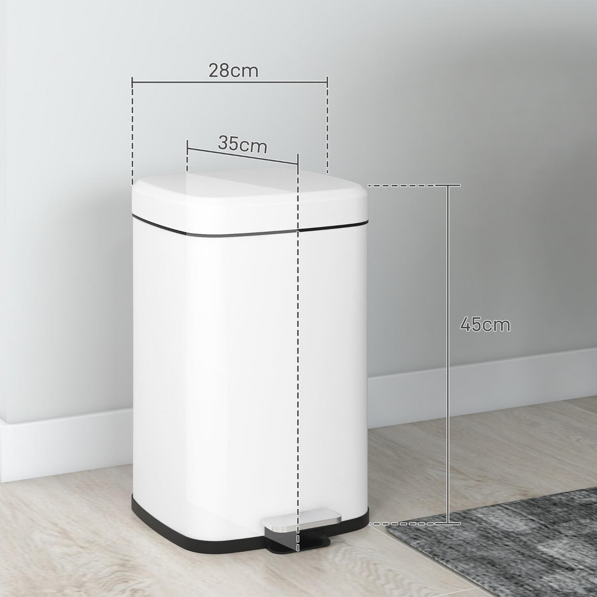 MÜLLEIMER 20L 28/35/45 cm Metall Weiß SOFTCLOSE DECKEL Treteimer Küche - Weiß, Metall (35/45/28cm) - Rolipo