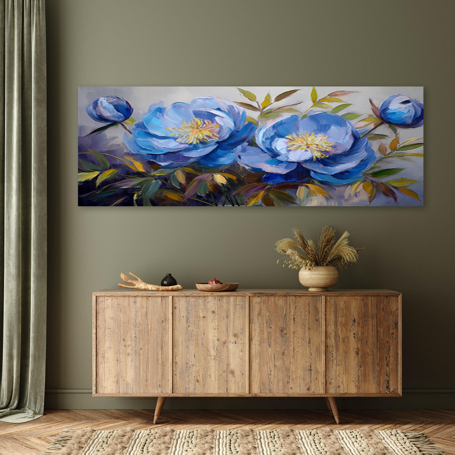 WANDBILD pfingstrosen pfingstrosen blaue blumen - Blau, Textil (90/30cm) - Feeby