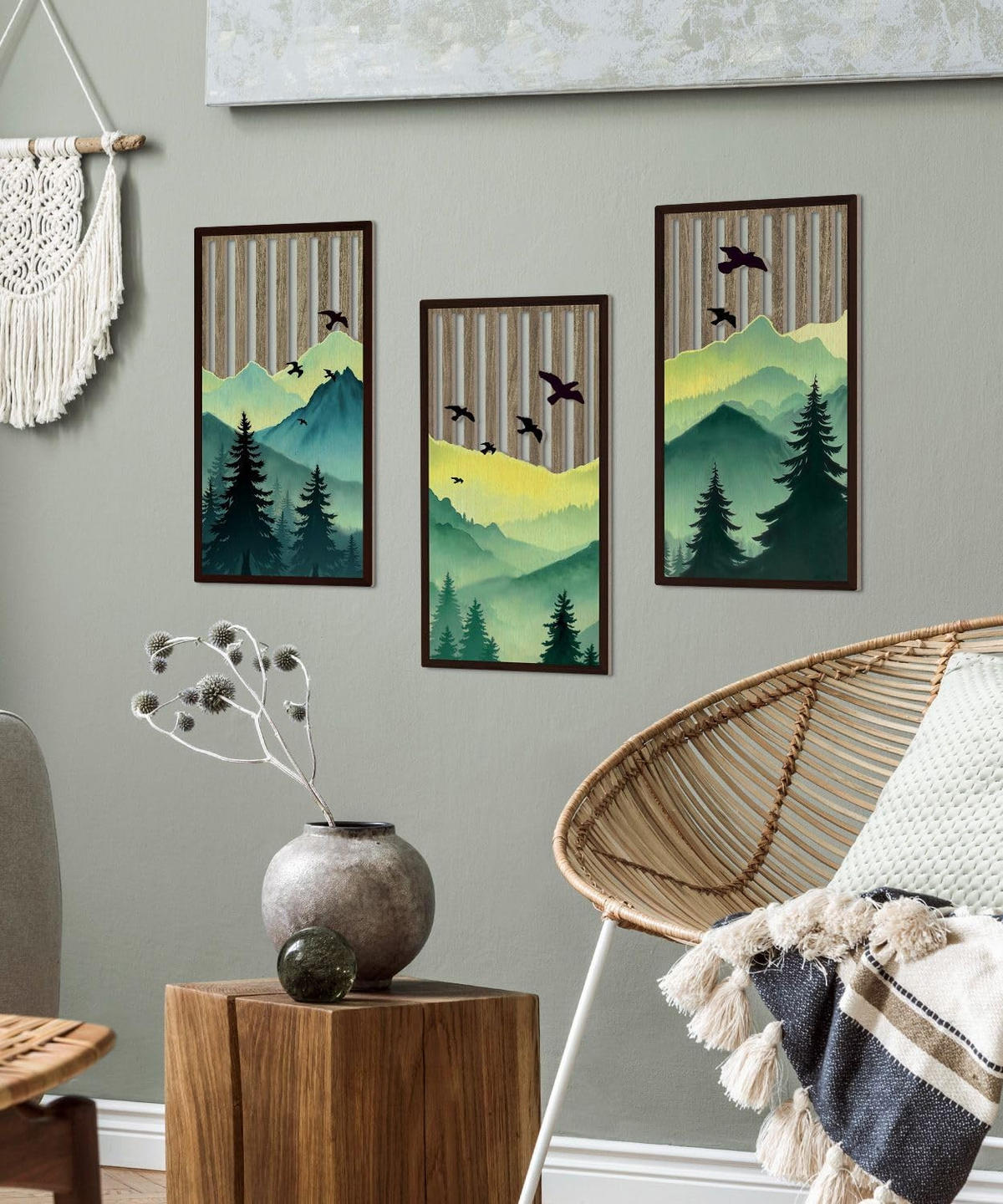 WANDDEKO Braun 41,9x21,8cm Landhausstil 3er Set - Pastellgrün, Holzwerkstoff (40/1cm) - Weltevree