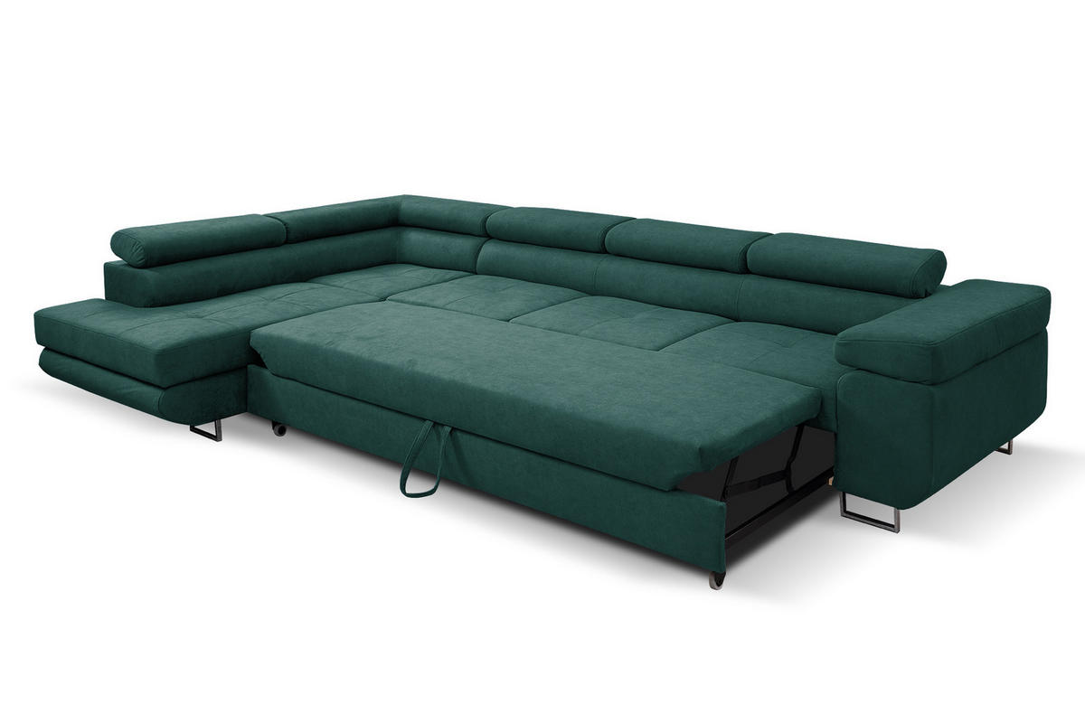 ECKSOFA Marlene IV L-Form mit verstellbaren Kopfstützen Schlaffunktion Bettkasten 347 cm links grün - Grün, Kunststoff (347/202cm) - Margaret Hadas24