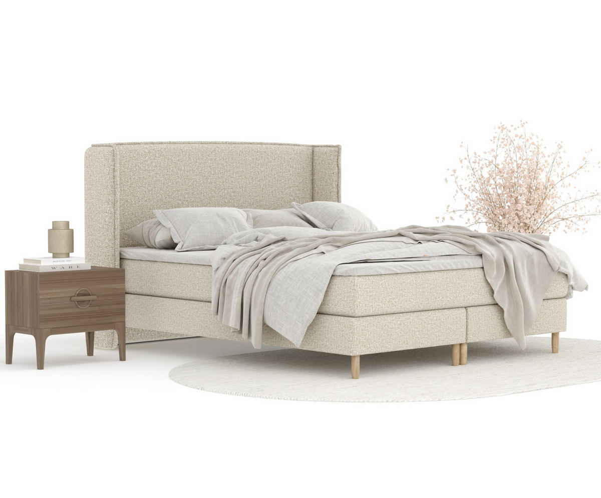 KONTINENTALBETT Ardis Beige 160/200 cm mit Matratze und Topper - Beige/Naturfarben, Holz/Holzwerkstoff (160/200cm) - Maison de Reve