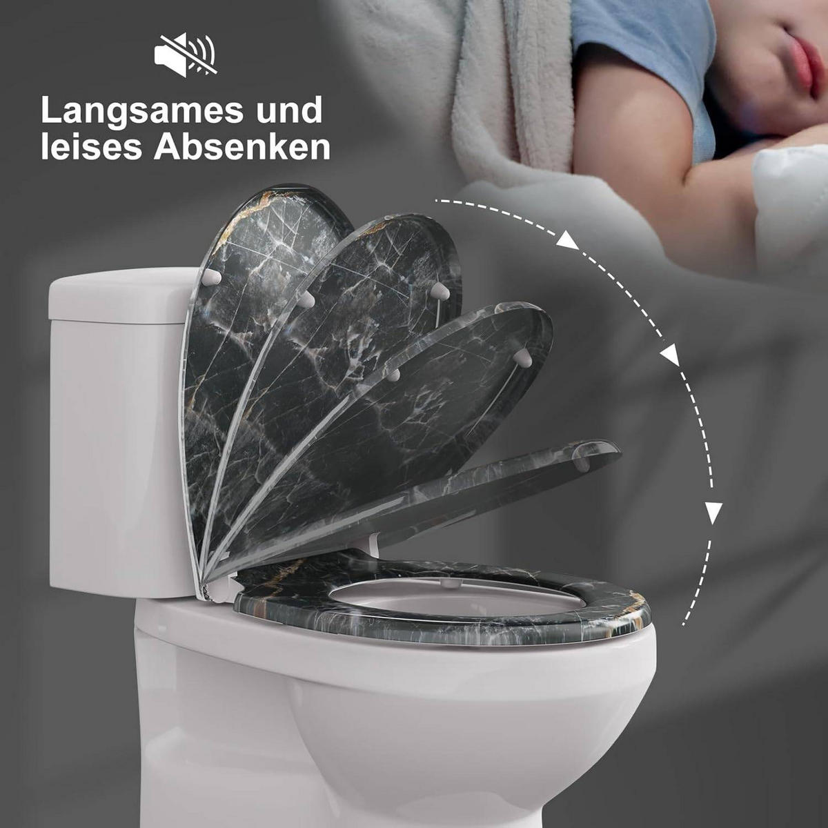 TOILETTENDECKEL mit Absenkautomatik, 175 kg belastbar - Schwarz/Weiß, Kunststoff (37/3.4/45cm) - Woltu