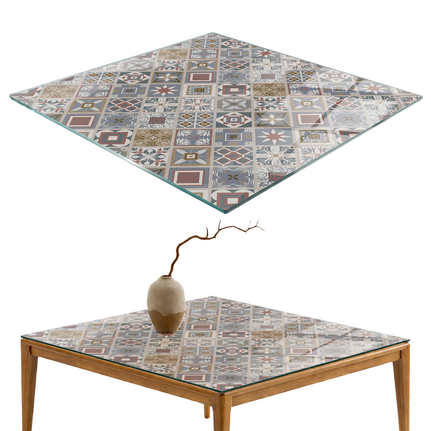 TISCHPLATTE 50x50 cm Mosaikmuster mit Ornamenten - Multicolor/Grau, Glas (0.4/50/50cm) - TULUP