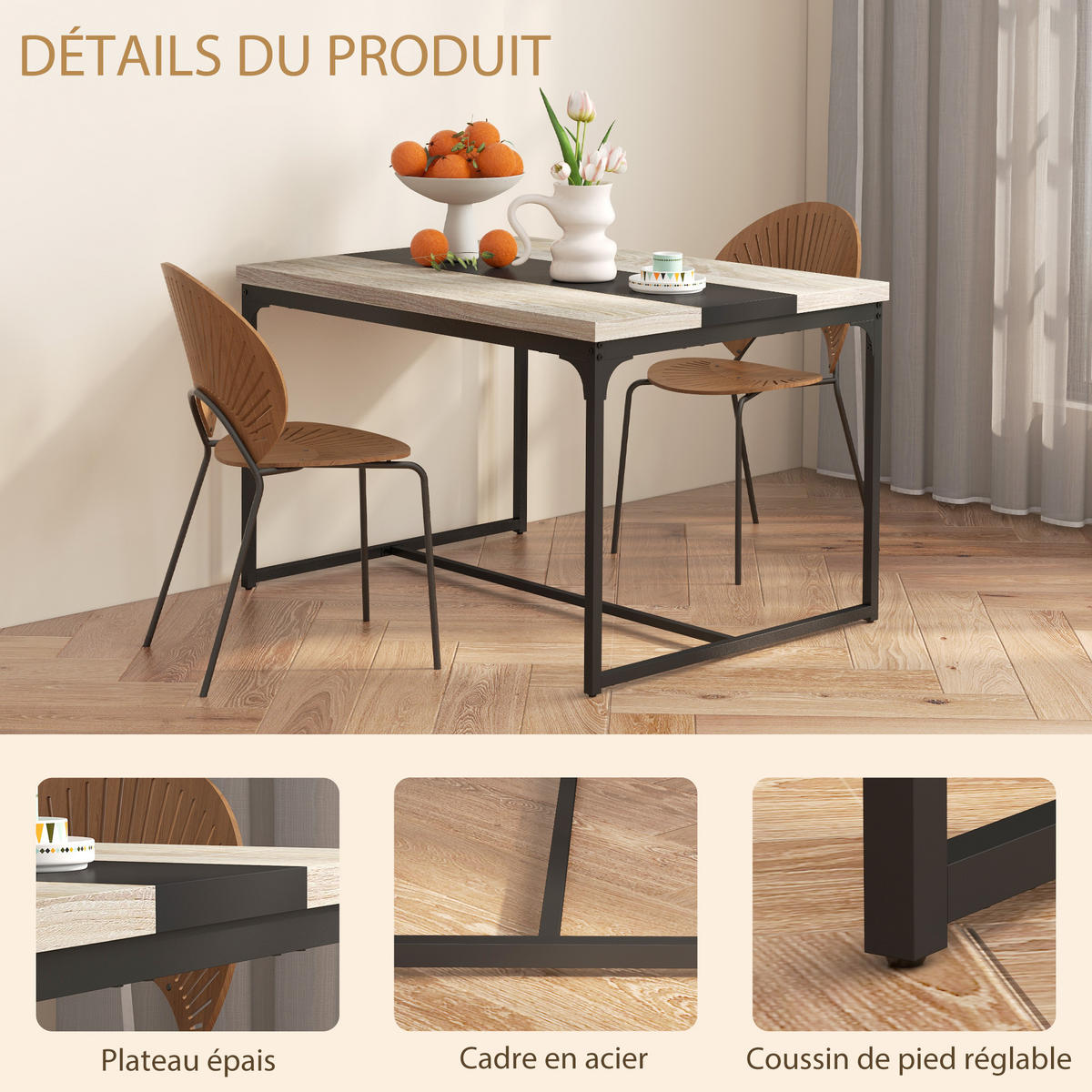 ESSTISCH im Industriestil für 6 Personen 120/89/75,5 cm schwarz. - Brombeere, Metall (89/120/75.5cm)