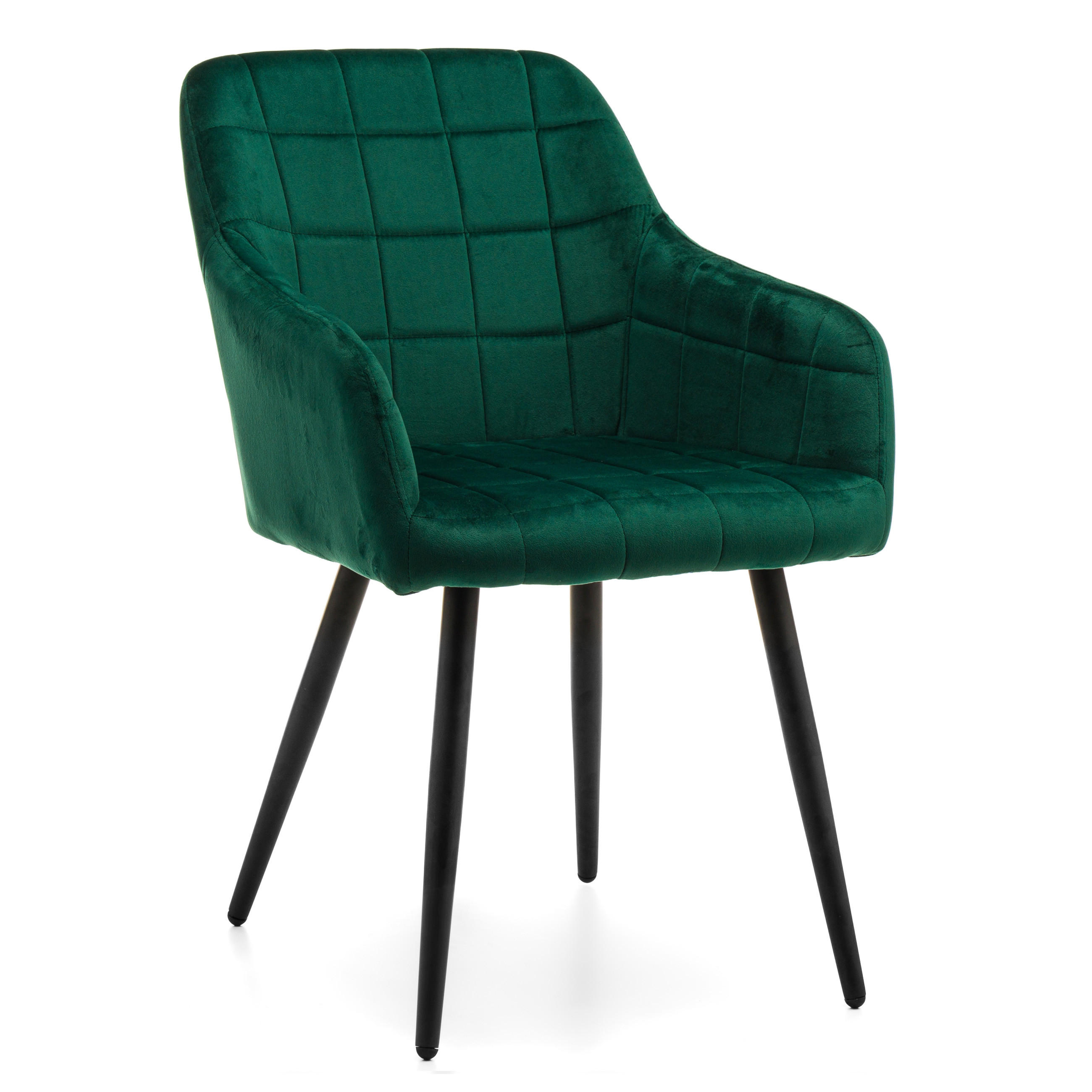 STUHL ORTE gepolstert mit Steppung - grün - Samt Velours - Schwarz/Grün, Textil/Metall (56/85/62cm) - NEW HOME