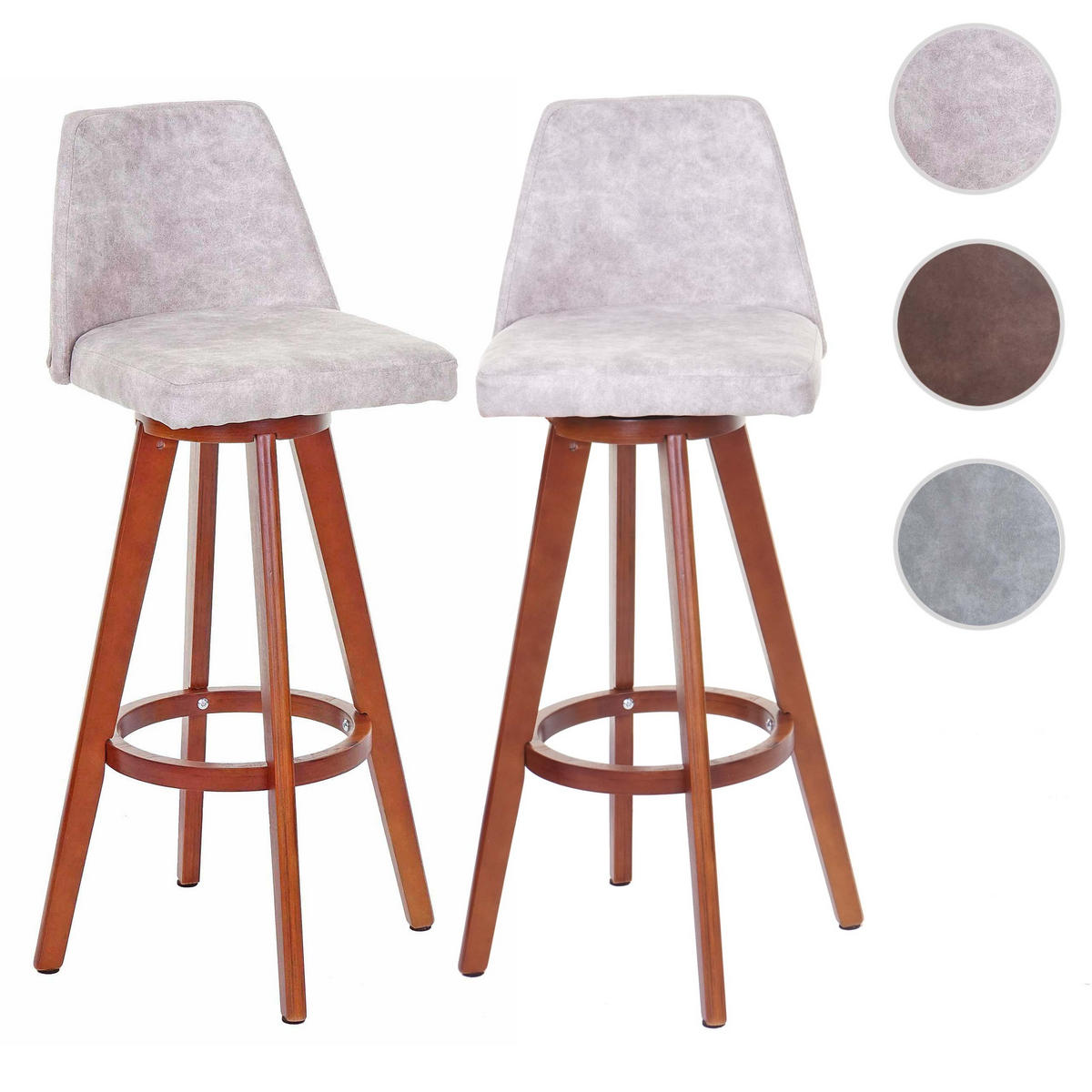 BARHOCKER 2er-Set drehbar mit Lehne Sitzhöhe 73cm Holz Textil drehbar Vintage Braun helle Beine - Hellbraun, Holz/Textil (48/97/48cm) - PROREGAL