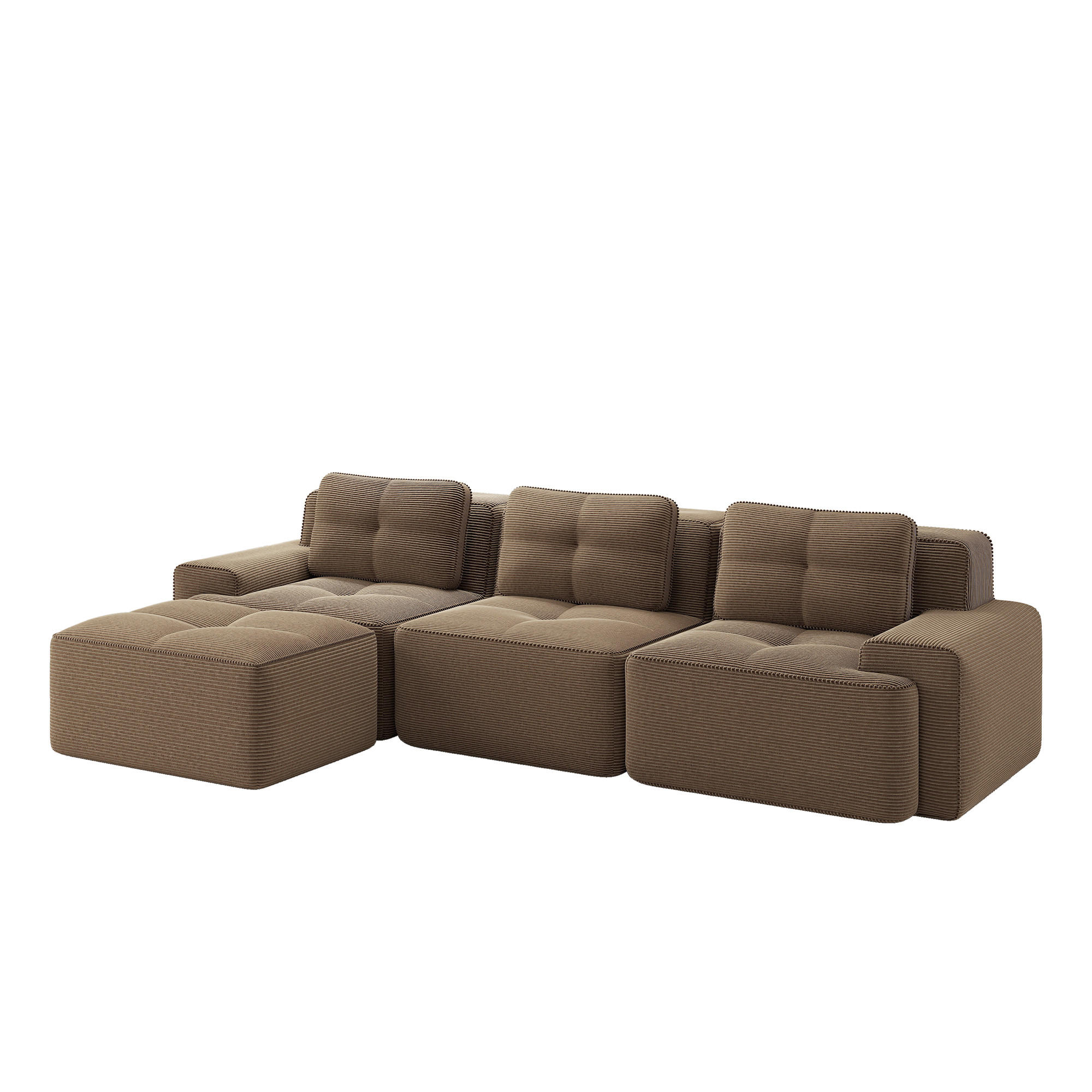 ECKSOFA Cord Braun mit Ottomane - Braun, Textil (293/177cm) - WISHDOR