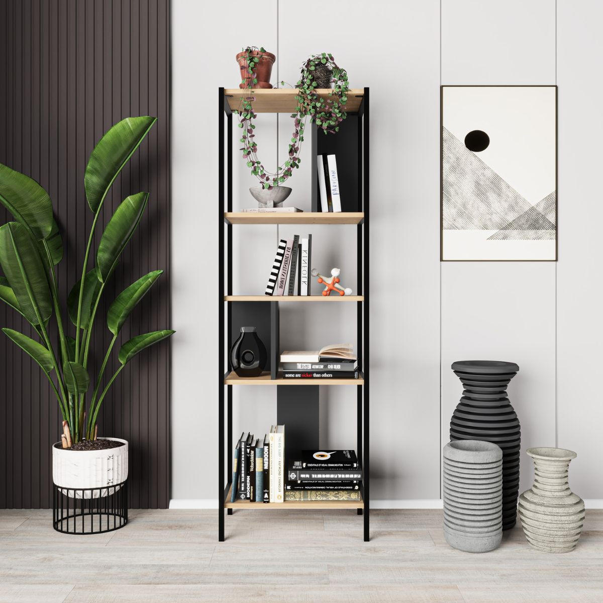 REGAL mit Metallbeinen H175 cm - Alabama - Schwarz, Holz (35/175/58cm) - Calicosy