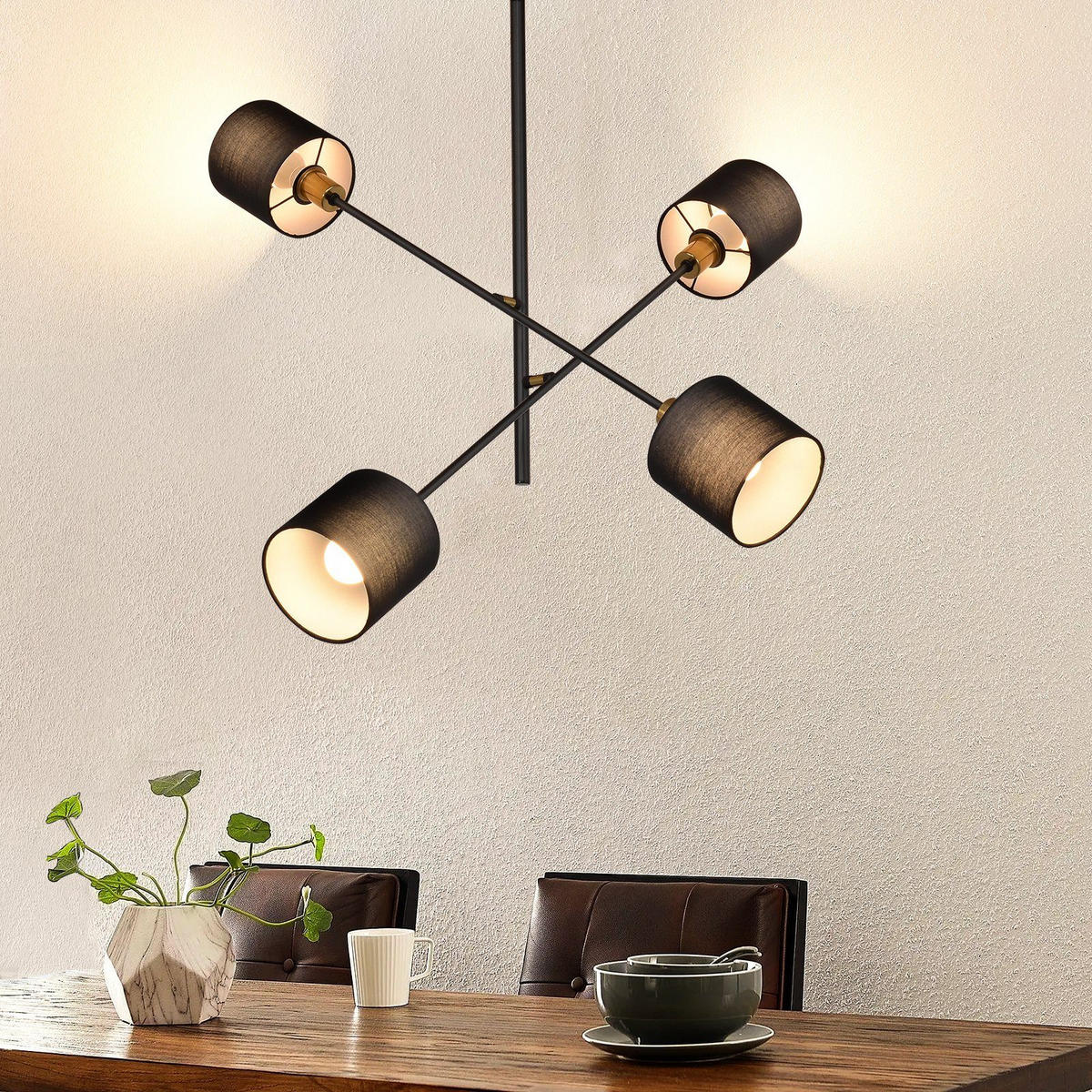 HÄNGELEUCHTE Reiner 4-flammig 68/68/85 cm - Schwarz, Metall (68/68/85cm) - Nettlife