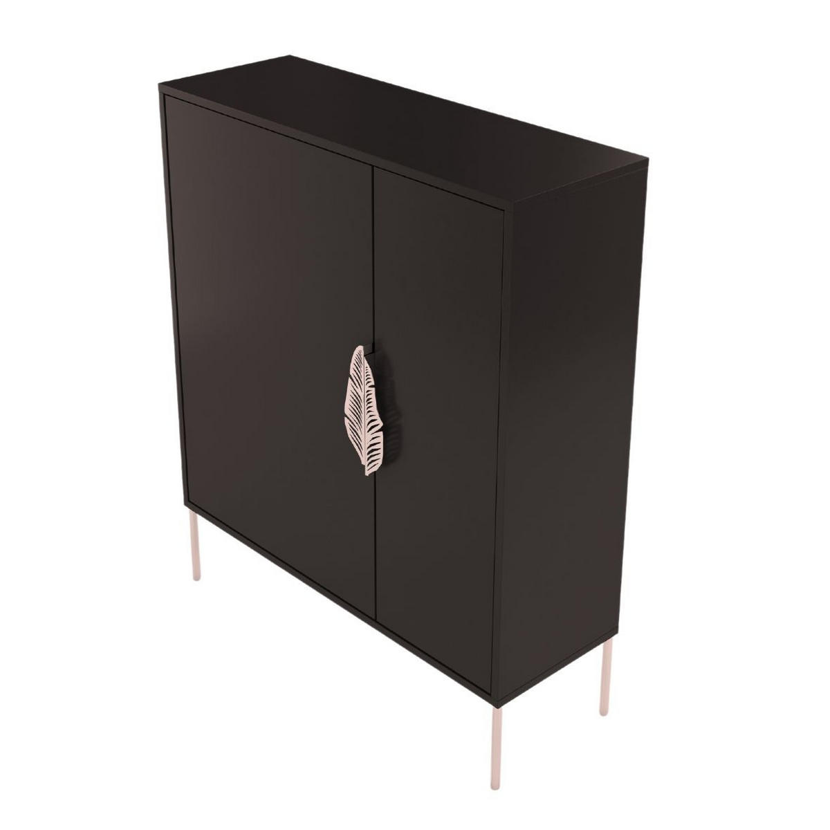 SCHUHSCHRANK Merlin, Schwarz, Goldene Details - Goldfarben/Schwarz, Holzwerkstoff/Metall (100/120/35cm) - Skandica