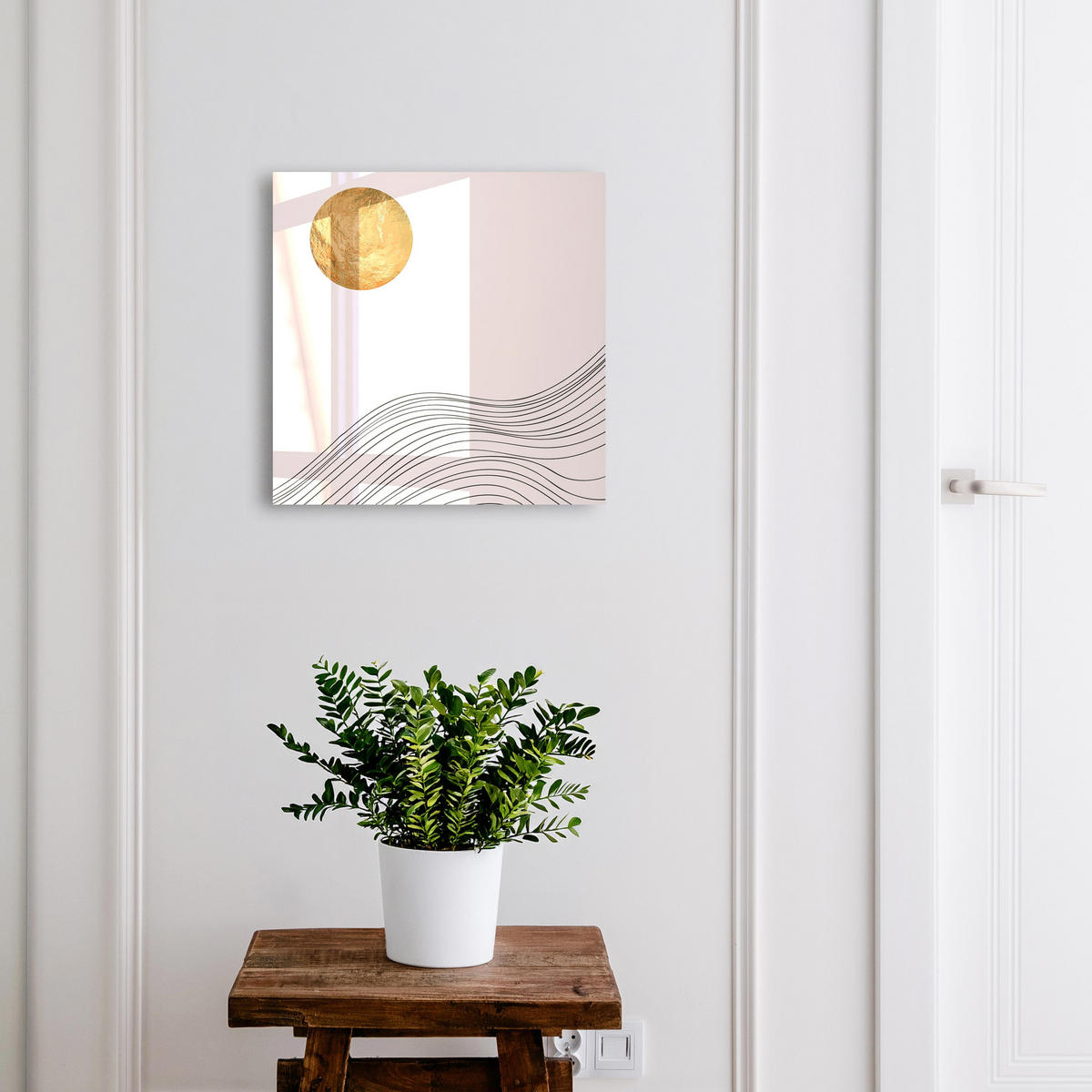 SCHLÜSSELBOX Weiß 30x30 cm – Türöffnung nach rechts - Wellen und Kreise - Beige, Metall (30/30/5cm) - TULUP
