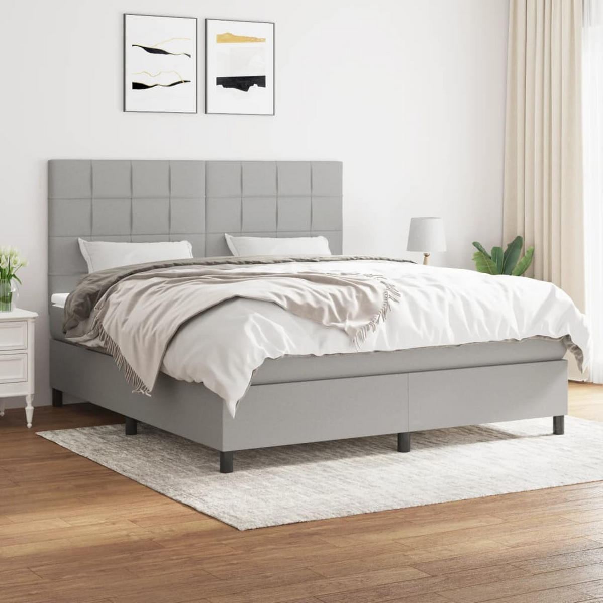 BOXSPRINGBETT Mit Matratze Hellgrau 160/200 Cm Stoff - Weiß, Textil (160/200cm) - vidaXL