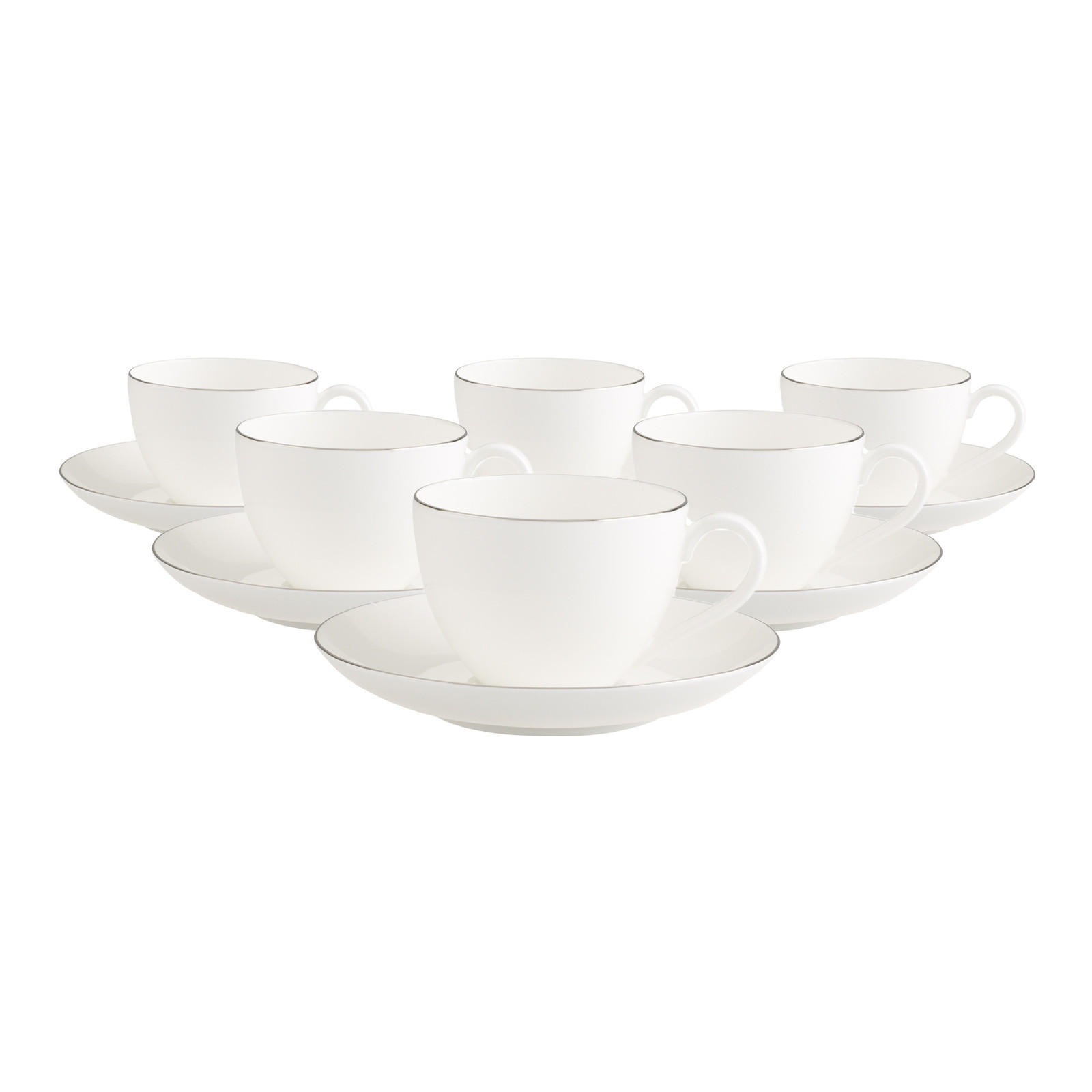 KAFFEETASSEN MIT UNTERTASSEN Anmut Platinum No.1 weiß 150 ml 6er Set - Weiß, Keramik (15/8.9/15cm) - Villeroy & Boch