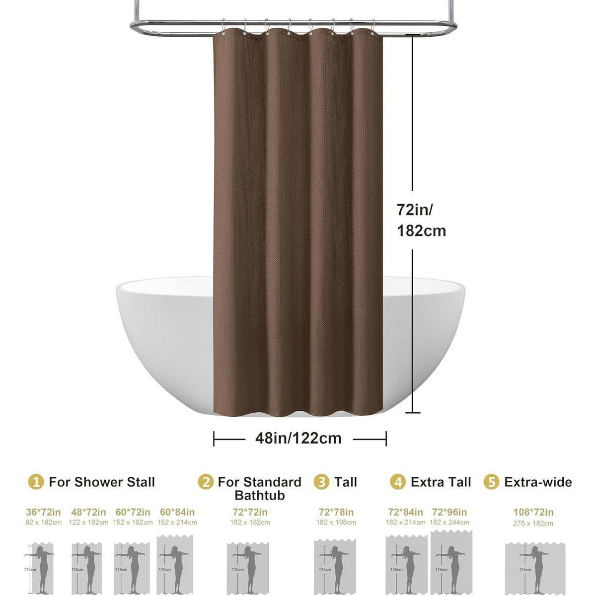 DUSCHVORHANG Waffelstoff Braun 122 x 182 cm - Braun, Textil (122/182cm)