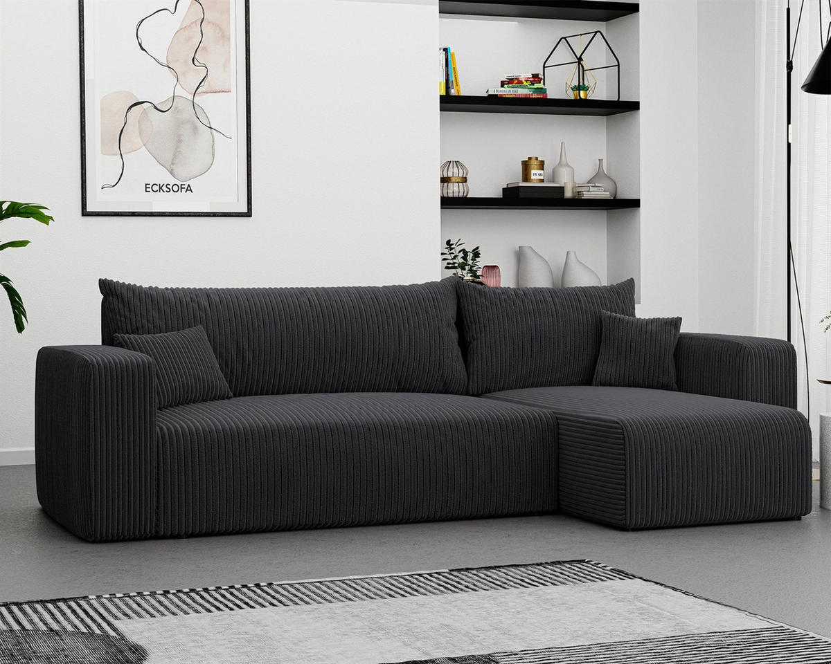 ECKSOFA Luna Mit Schlaffunktion - Dunkelgrau, Holzwerkstoff/Textil (145/248cm) - Fun Möbel