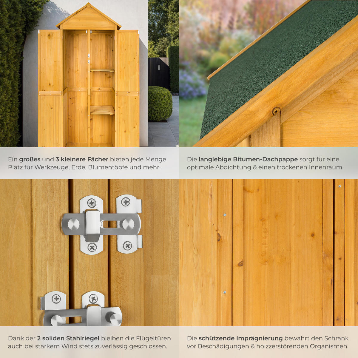GARTENSCHRANK Mit Satteldach Kadi,80,5 x 60 x 213,5 cm,braun - Braun, Holz (60/213.5/80.5cm) - tectake