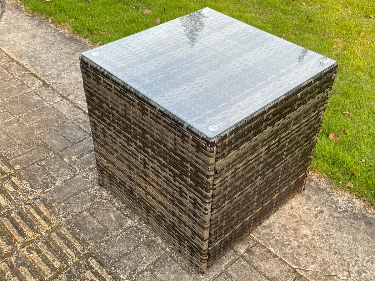 GARTEN-LOUNGE-SET MIT COUCHTISCH DOPPELSITZ-SOFA 3 HOCKER 2 BEISTELLTISCHE Polyrattan Dunkelgrau Gemischt 9-Sitzer - Dunkelgrau, Metall - Fimous